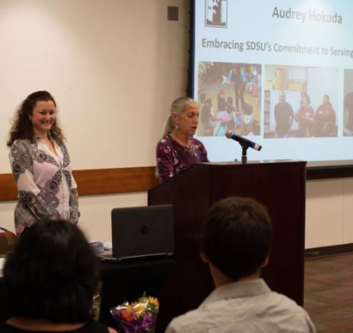 Senate Chair Marcie bober-Michel and Secretary Bann Attiq